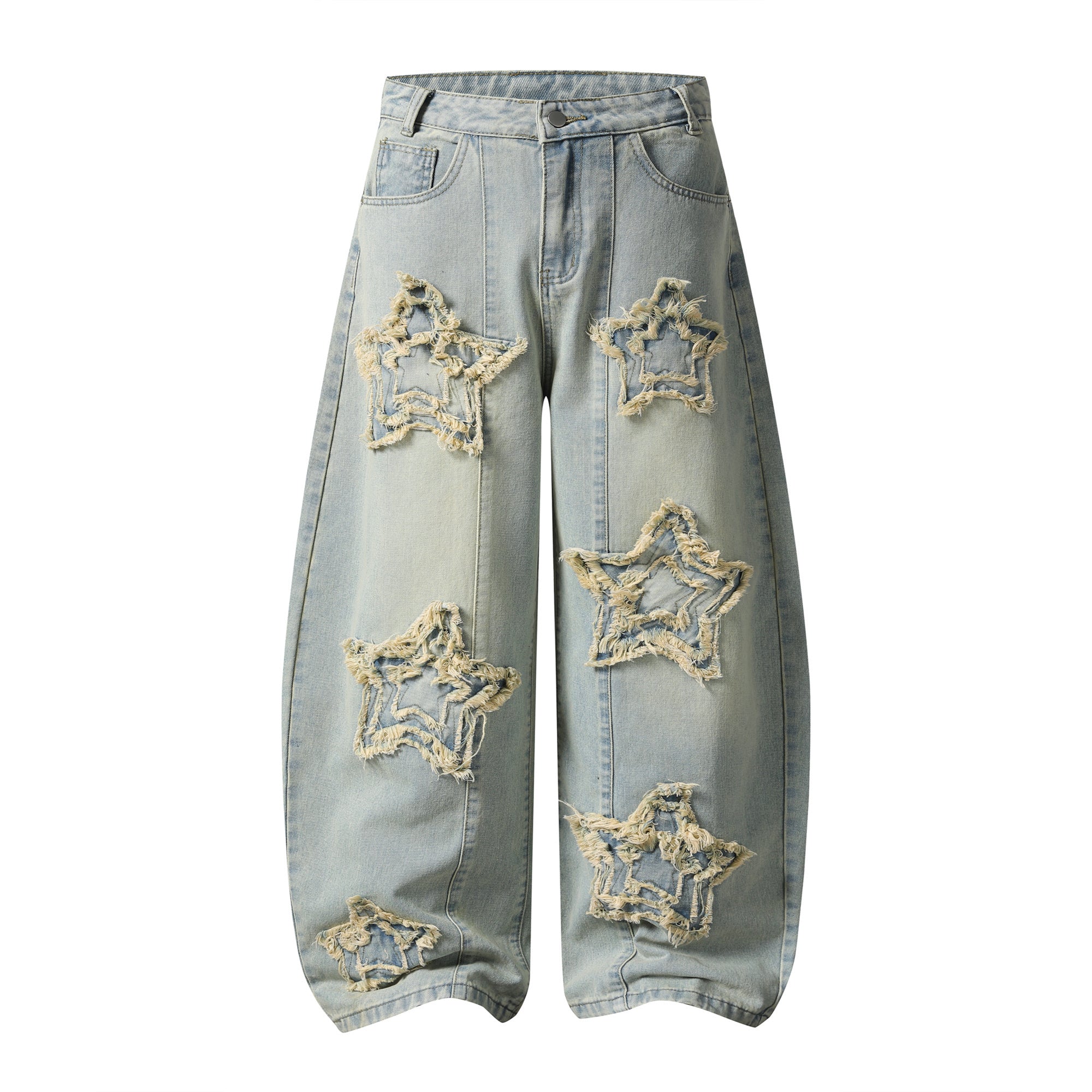 CapCabin “Star Distressed Wide-Leg Jeans”