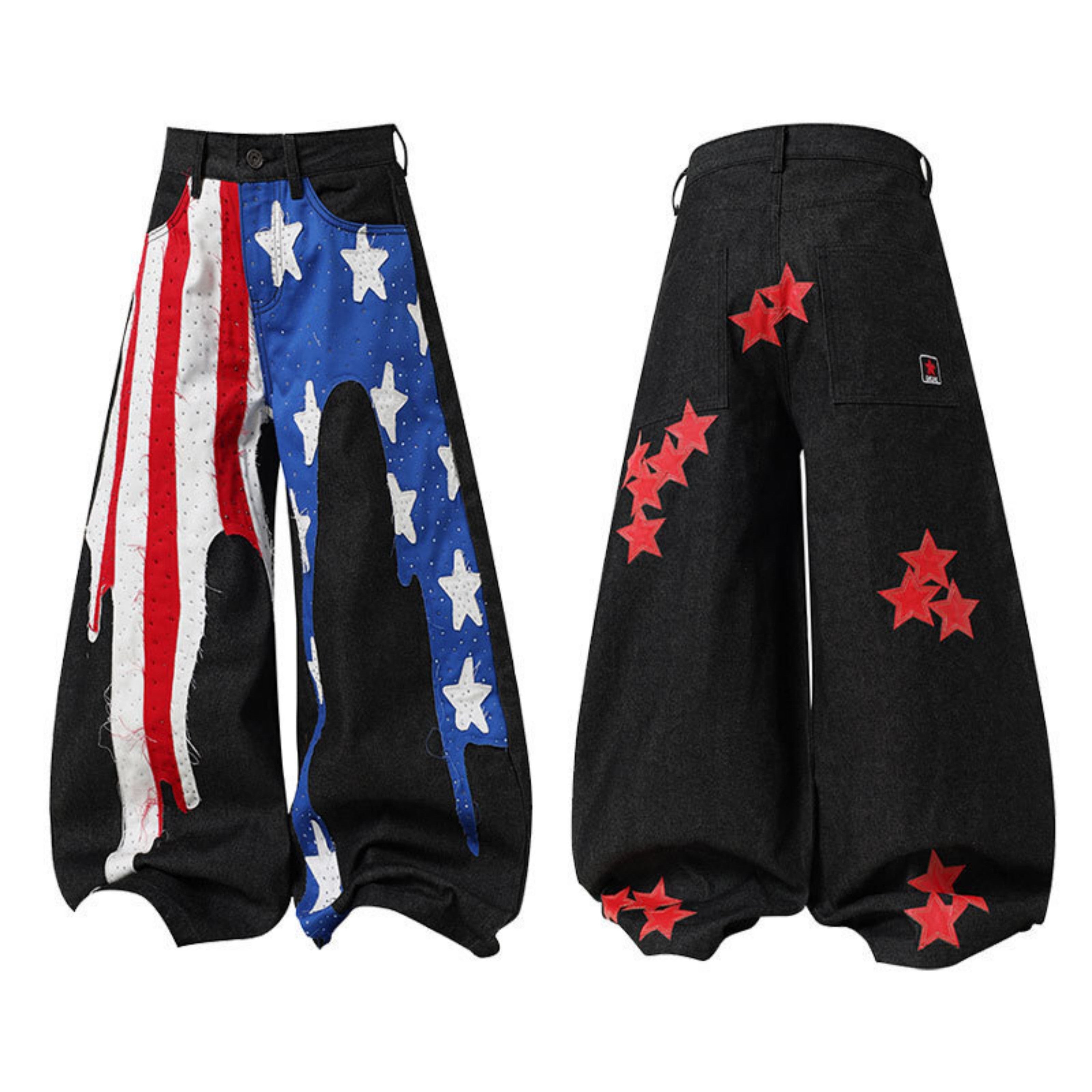 CapCabin Star-Graphic Wide-Leg Denim Pants
