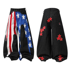 CapCabin Star-Graphic Wide-Leg Denim Pants