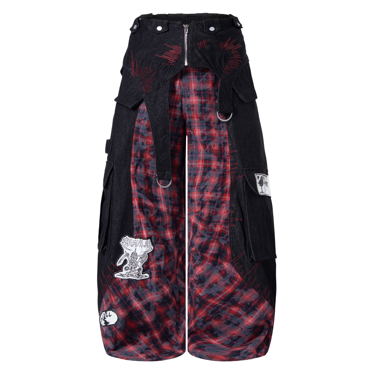 CapCabin Layered Plaid Panel Wide-Leg Pants