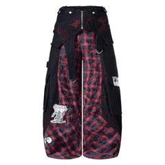CapCabin Layered Plaid Panel Wide-Leg Pants