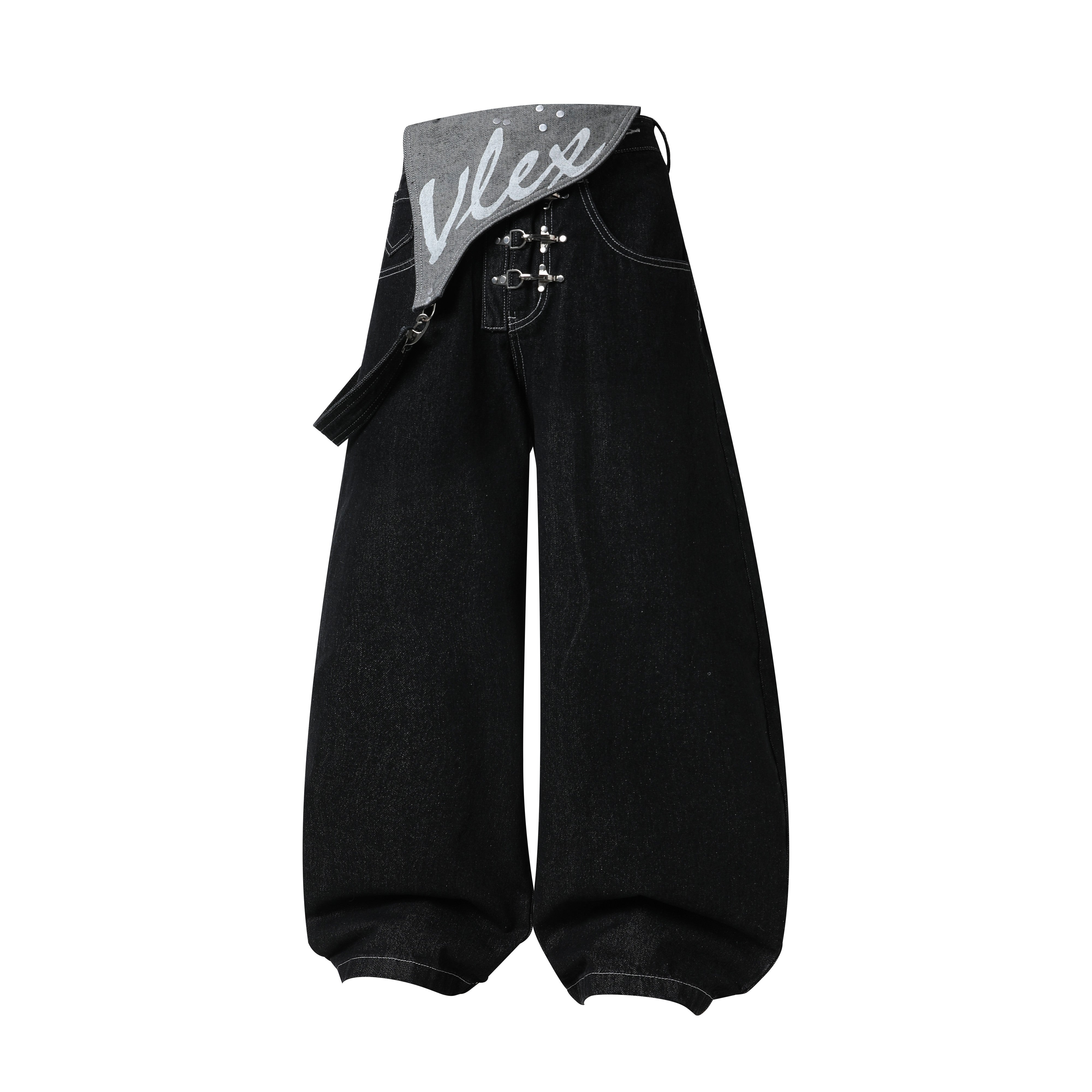 CapCabin Hardware Strap Wide-Leg Jeans