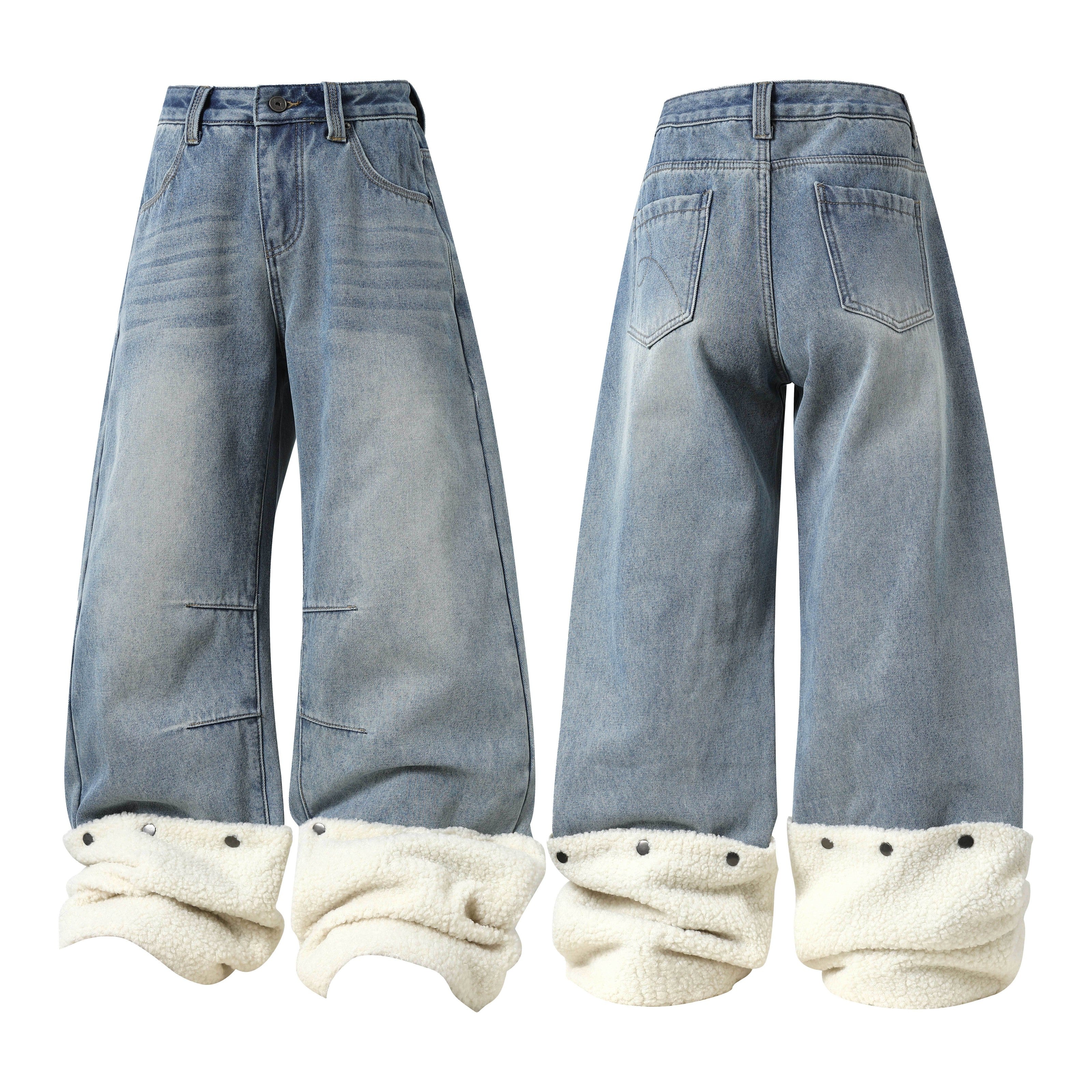 CapCabin Fleece-Lined Stacked Denim Pants