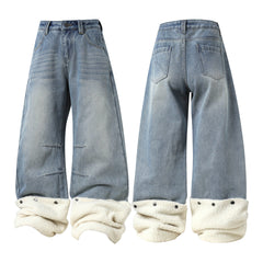 CapCabin Fleece-Lined Stacked Denim Pants