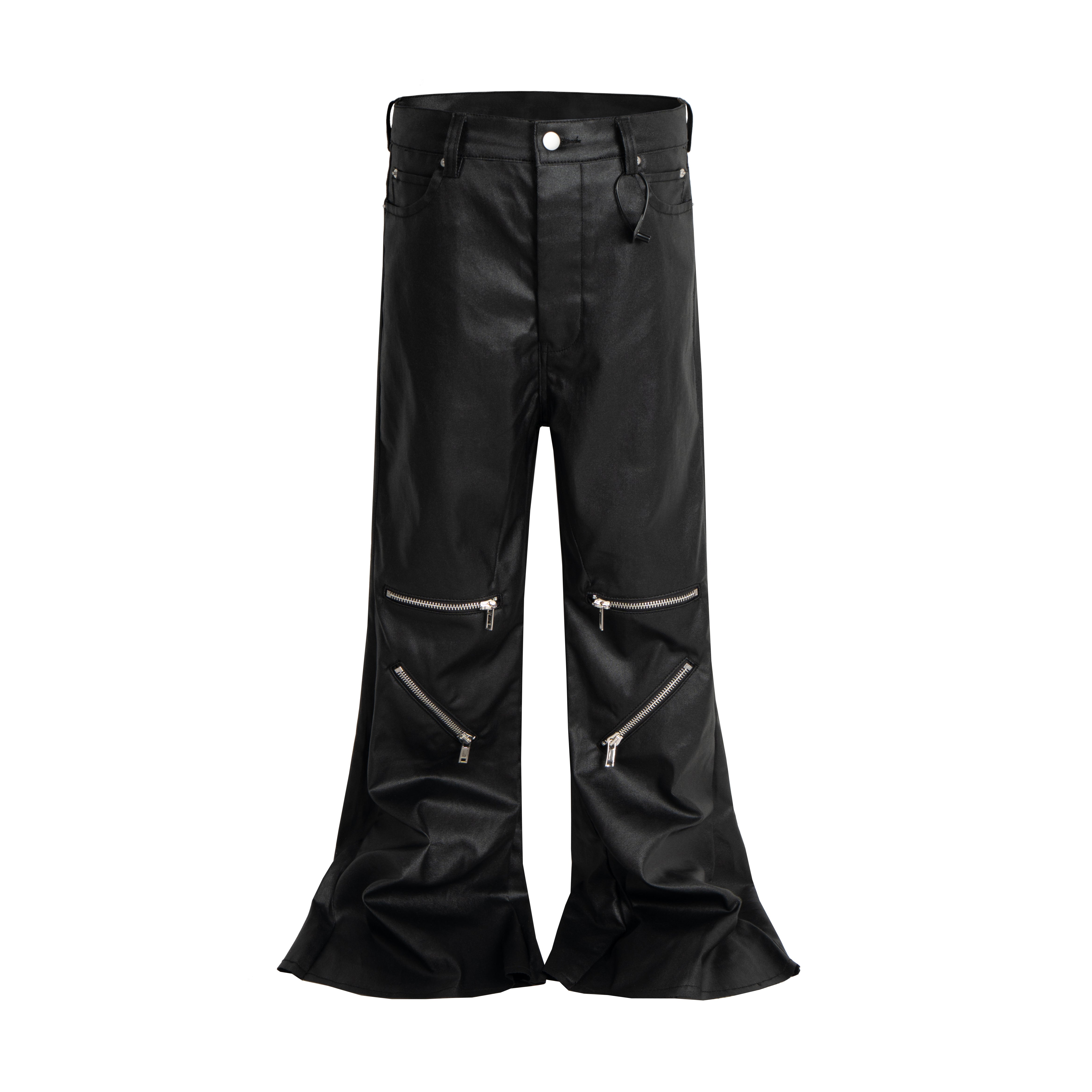 CapCabin Blade-Cut Zip Leather Pants