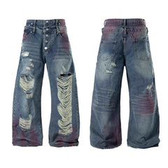 CapCabin Distressed Washed Wide-Leg Jeans