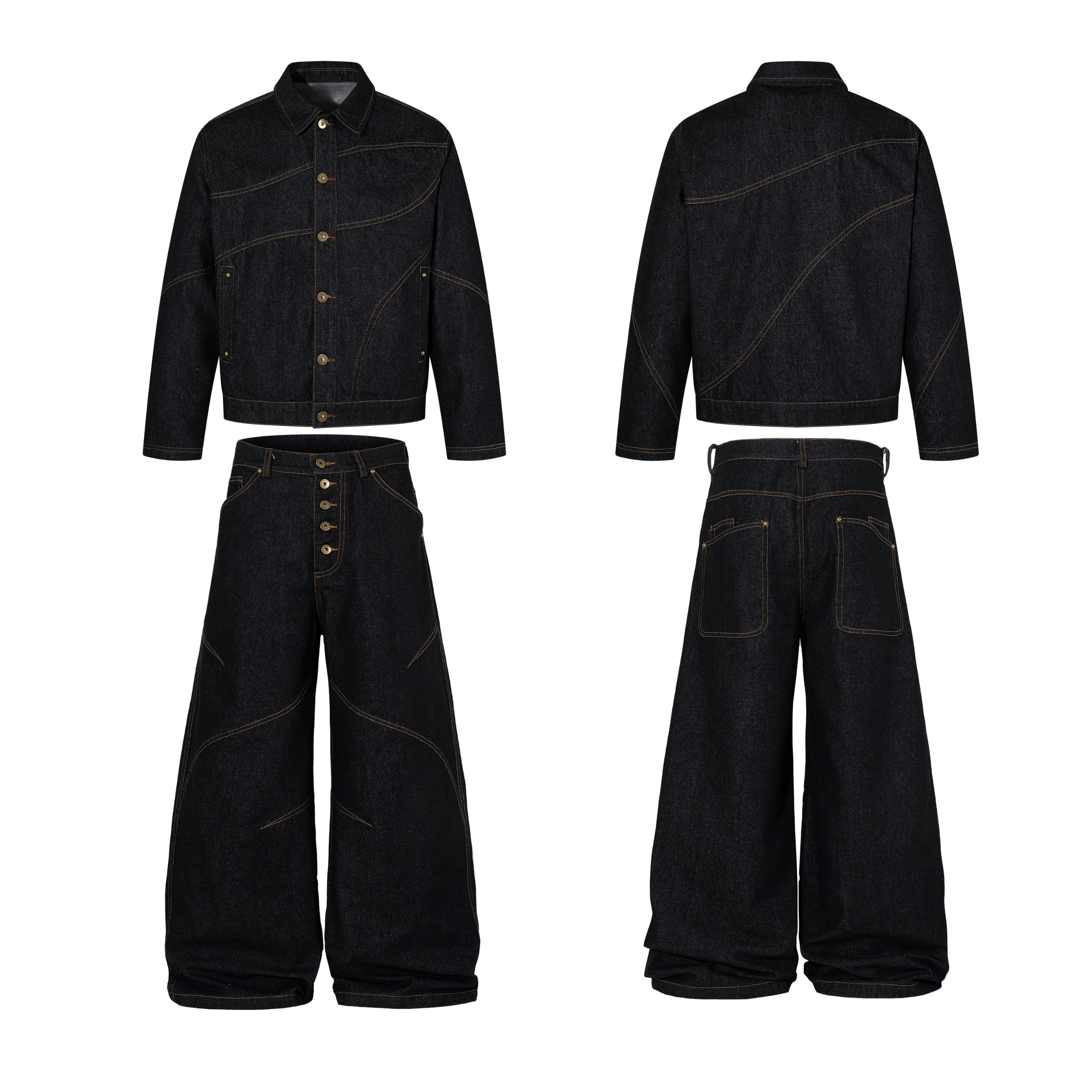CapCabin Curved Panel Wide Leg Denim Pants