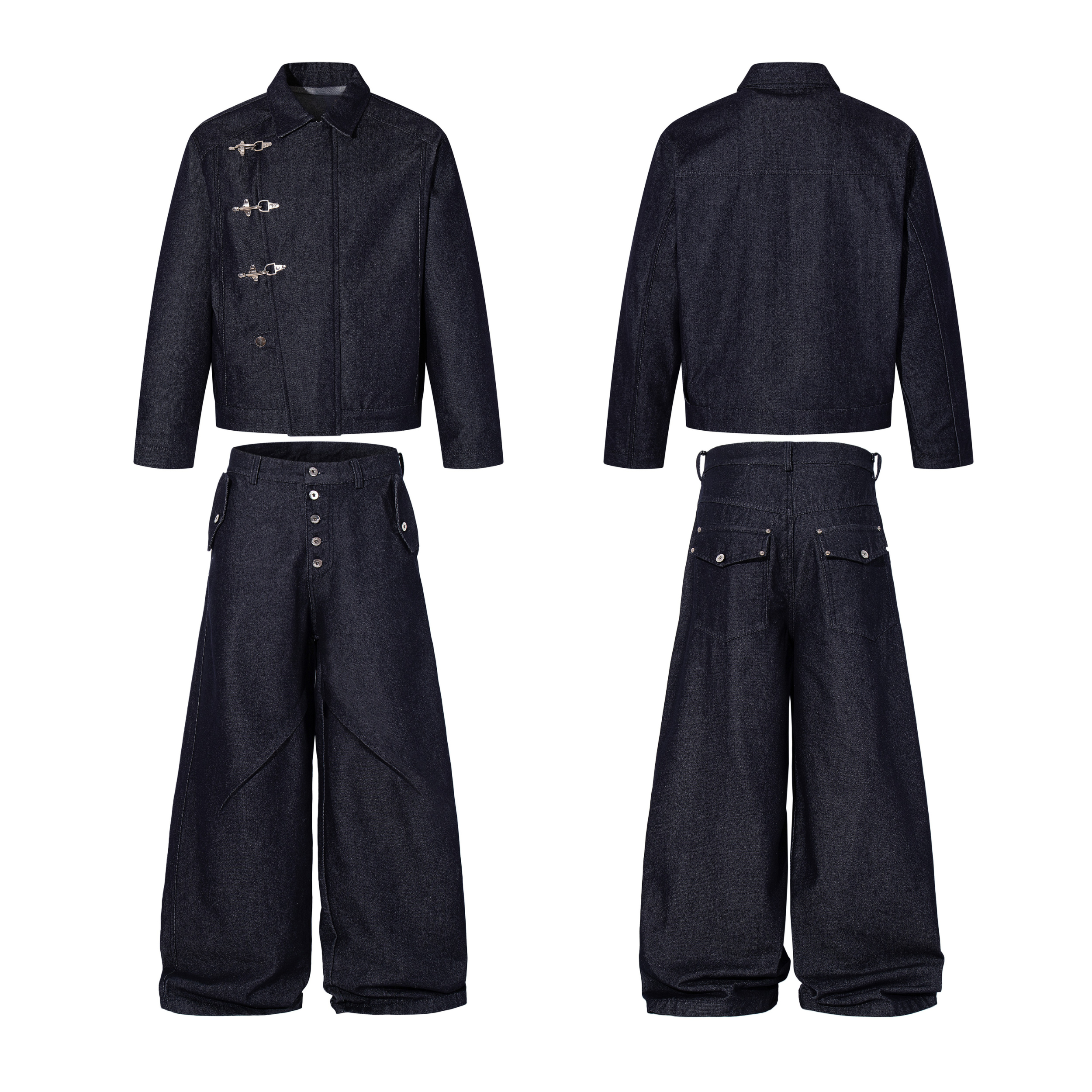 CapCabin Panel Construction Wide Leg Denim Pants