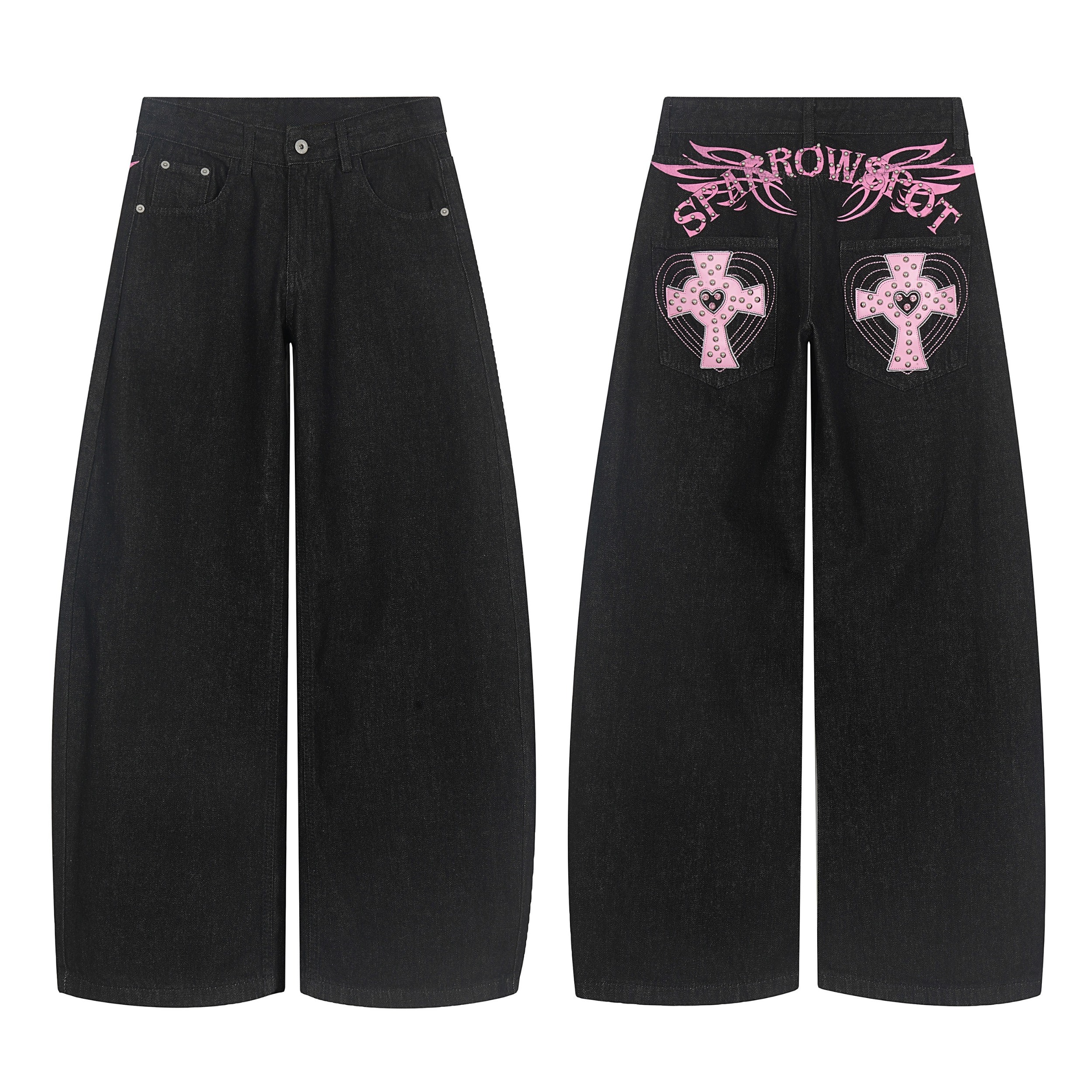 CapCabin Cross Pocket Graphic Wide-Leg Jeans