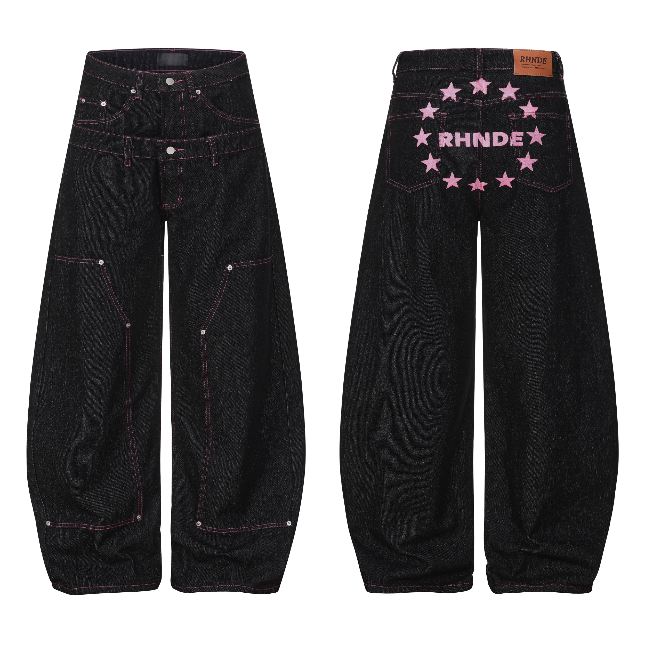 CapCabin Double Waist Star Denim Pants