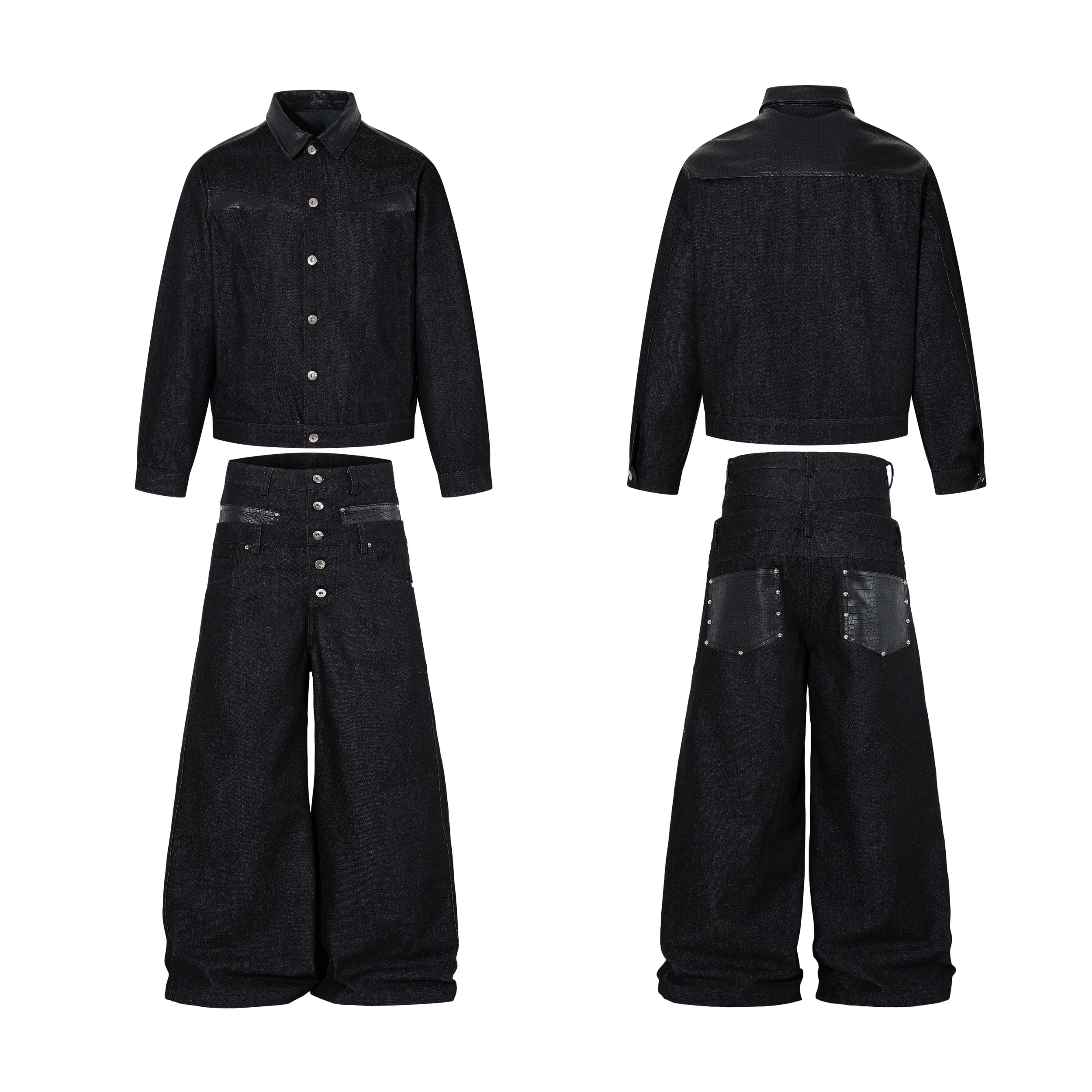 CapCabin Wide Leg Button Fly Denim Pants