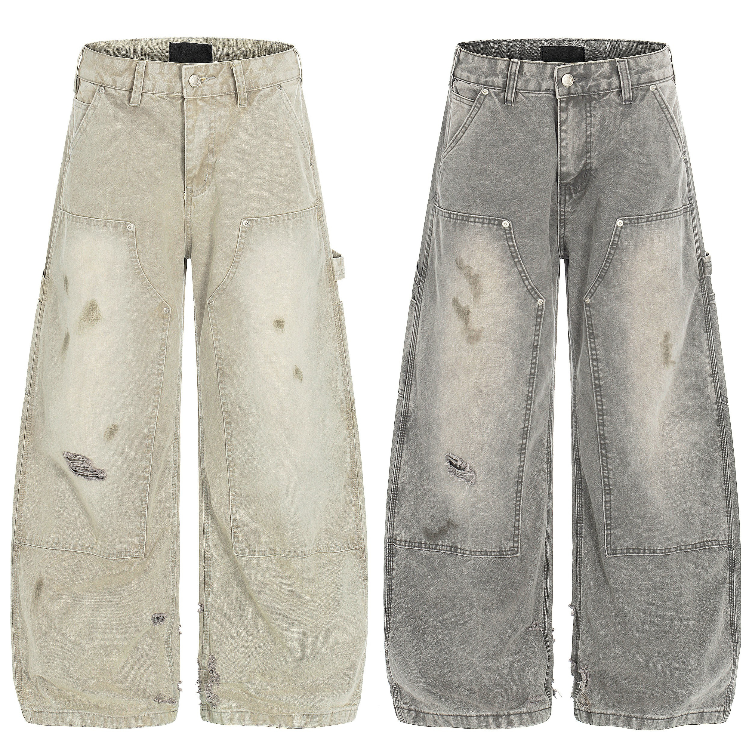 CapCabin Washed Utility Distressed Denim Jeans