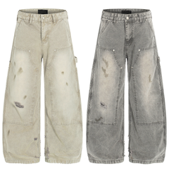 CapCabin Washed Utility Distressed Denim Jeans