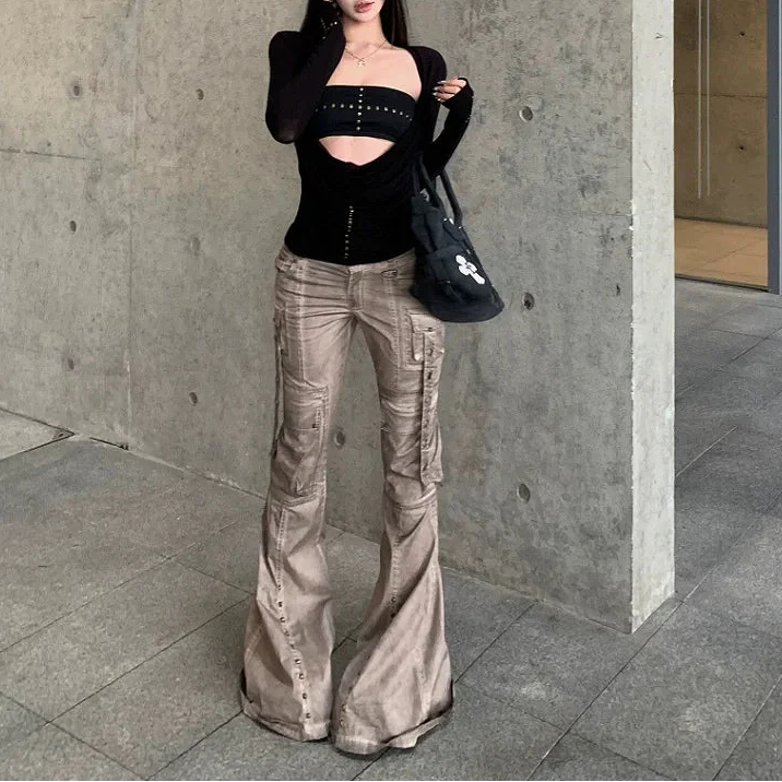 Gothic Y2K Irregular Rivet Long Sleeve Top