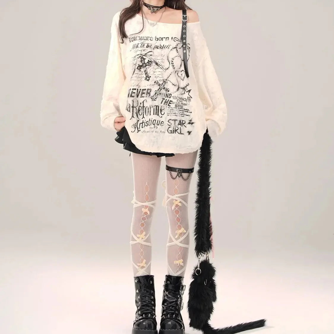 Grunge Y2K Star Girl Distressed Long Sleeve Top