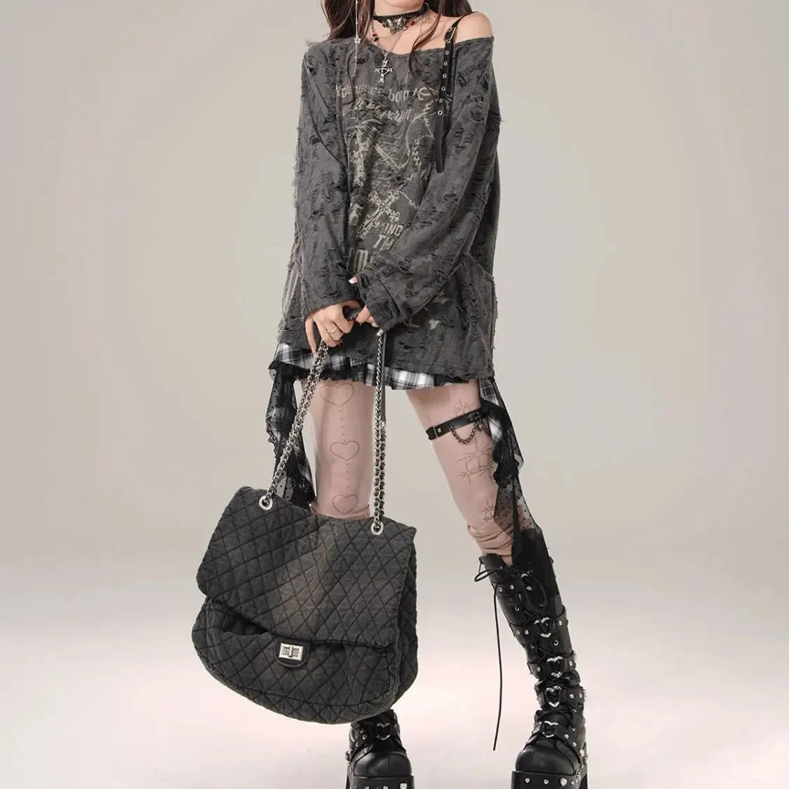 Grunge Y2K Star Girl Distressed Long Sleeve Top