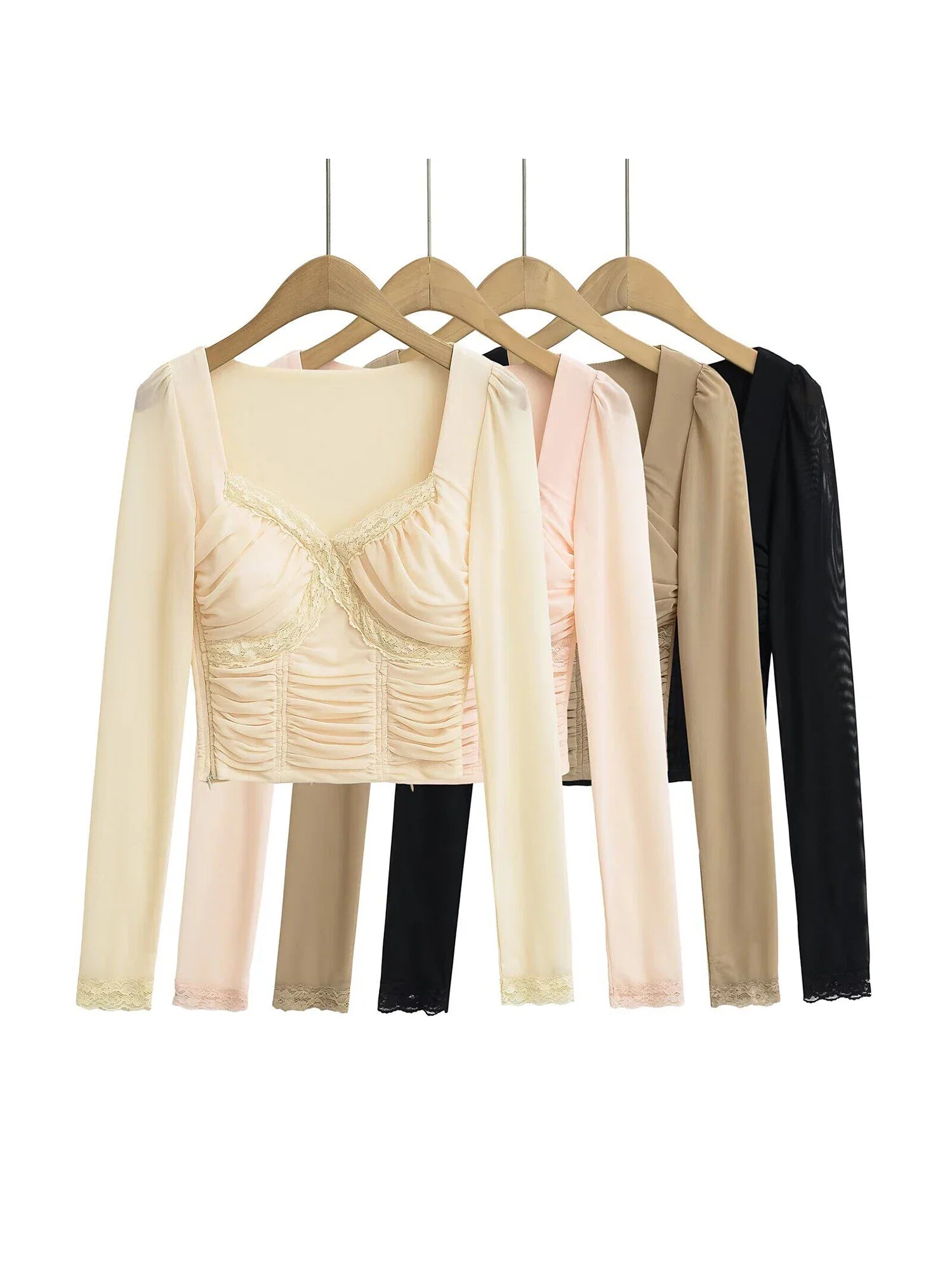 Lace Y2K Cropped Long Sleeve Low Cut Top