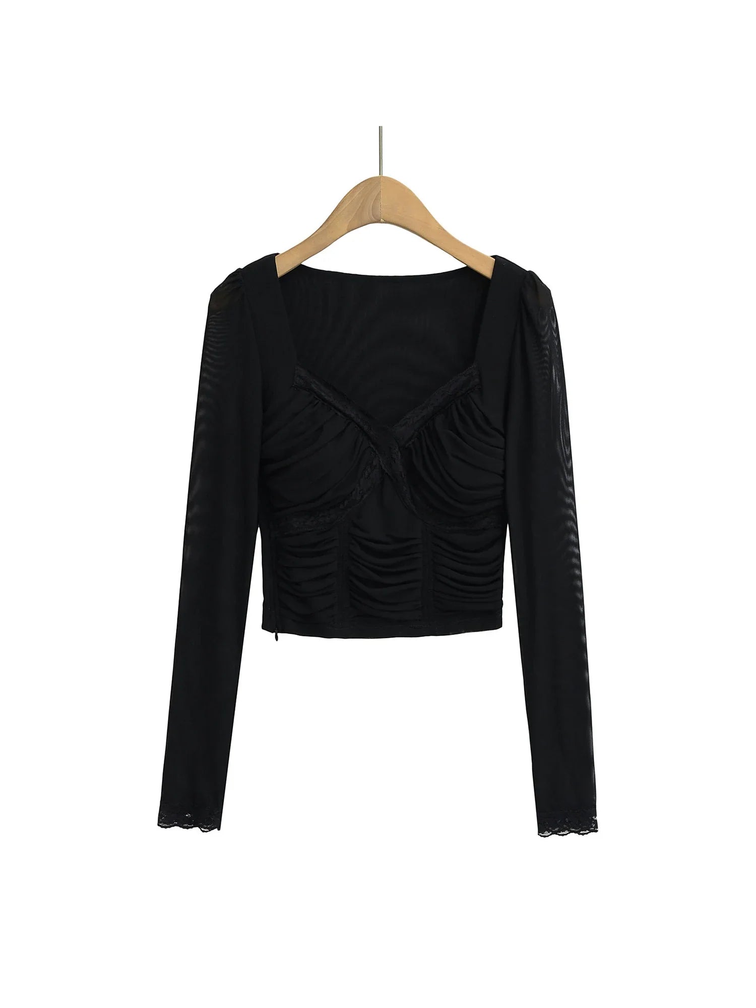 Lace Y2K Cropped Long Sleeve Low Cut Top