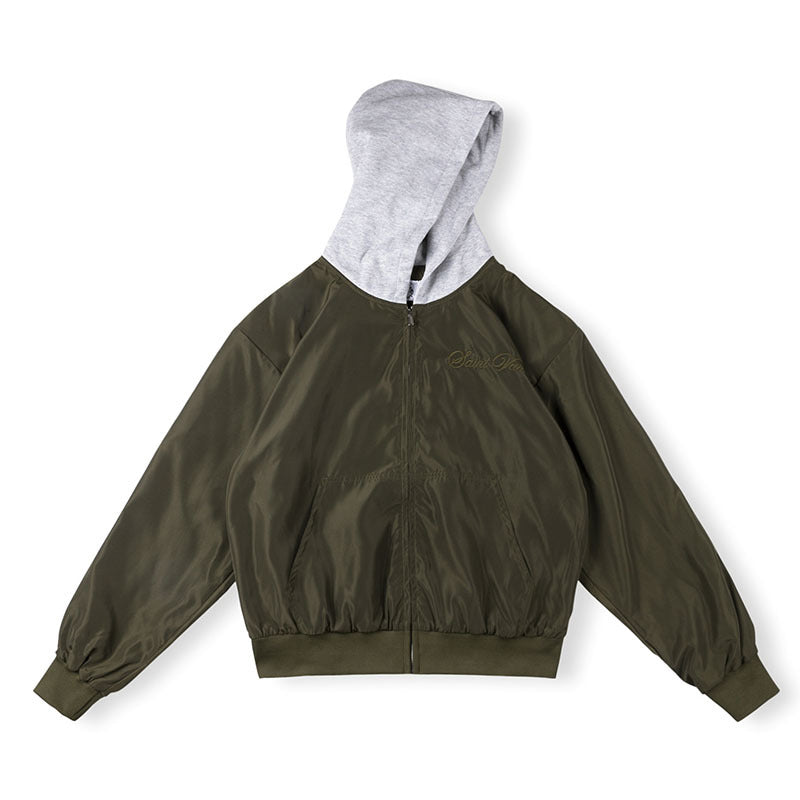 Saint Vanity Contrast Hooded Zip Jacket - Olive Green/Grey