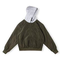 Saint Vanity Contrast Hooded Zip Jacket - Olive Green/Grey