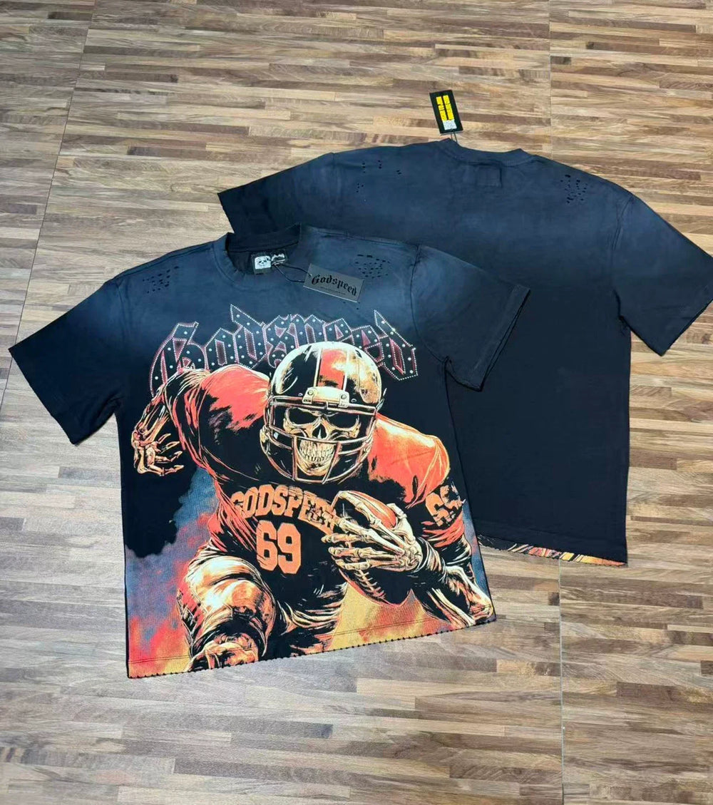 Godspeed Retro Football Graphic T-Shirt – Black