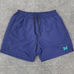Needles Style Embroidered Butterfly Drawstring Shorts - Royal Blue/Teal