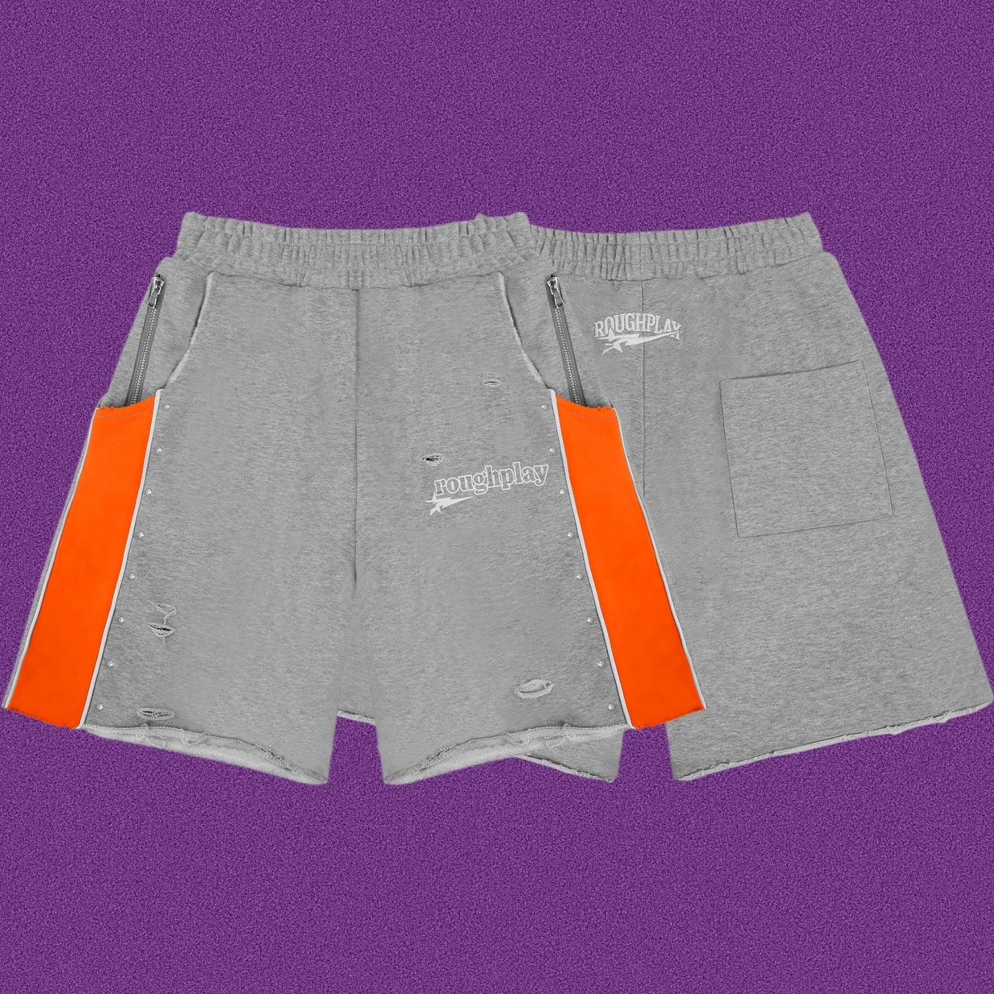 Roughplay Small Logo Track Shorts - Light Grey/Orange