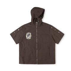 SAINT VANITY Short-Sleeve Full-Zip Hooded Jacket with Snap Sleeves - Brown
