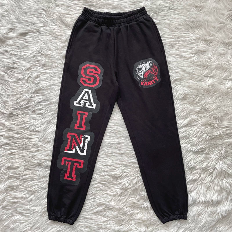 Saint Vanity Varsity Applique Sweatpants - Black/Red