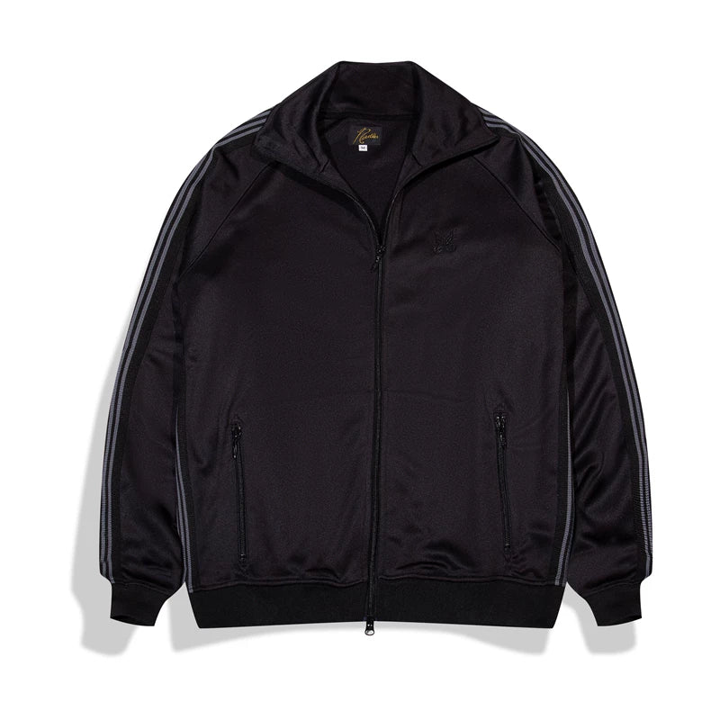 Needles Style Embroidered Butterfly Fine-Stripe Track Jacket - Black