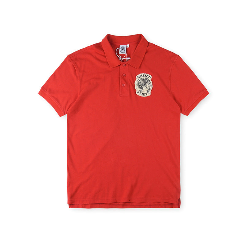 SAINT VANITY Embroidered Patch Short-Sleeve Polo Shirt - Red