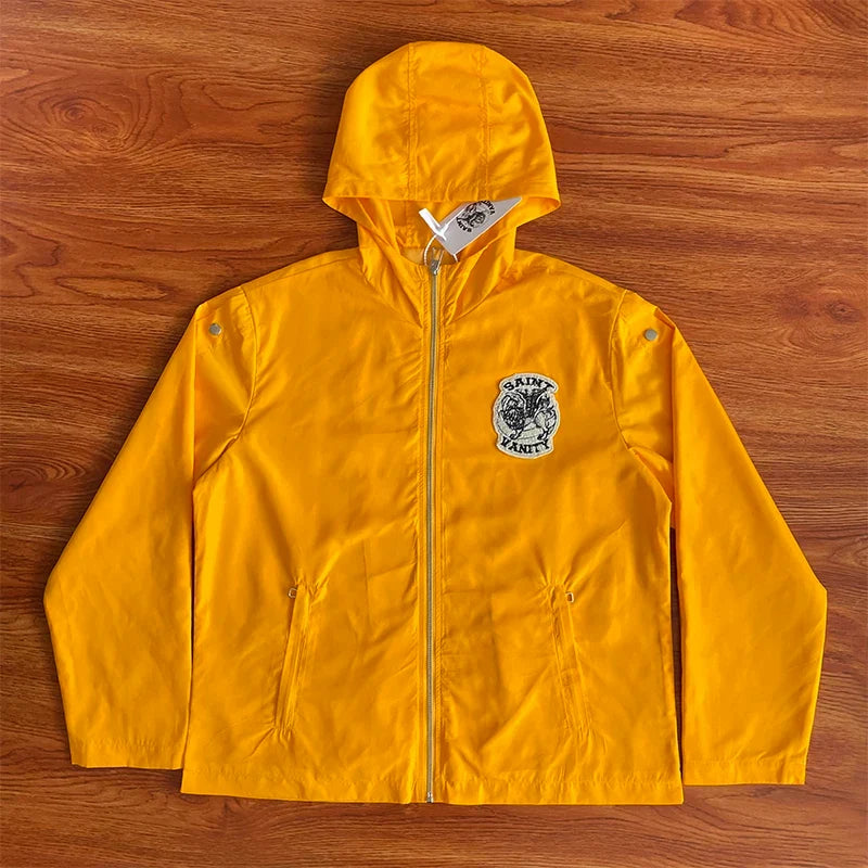 SAINT VANITY Embroidered Rivet Sports Style Casual Windbreaker - Yellow