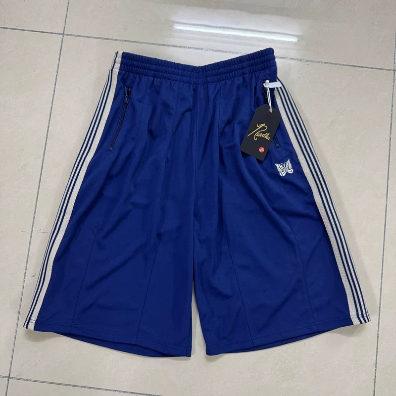 Needles Style Embroidered Butterfly Side-Tape Track Shorts - Royal Blue/White