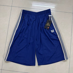 Needles Style Embroidered Butterfly Side-Tape Track Shorts - Royal Blue/White