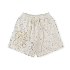 SAINT VANITY Rhinestone Embellished Graphic Casual Shorts - Cream / Off-White