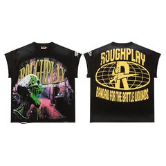 Rough Play "Bandaid for the Battle Wounds" Green Slime Skull Graphic Sleeveless Tee