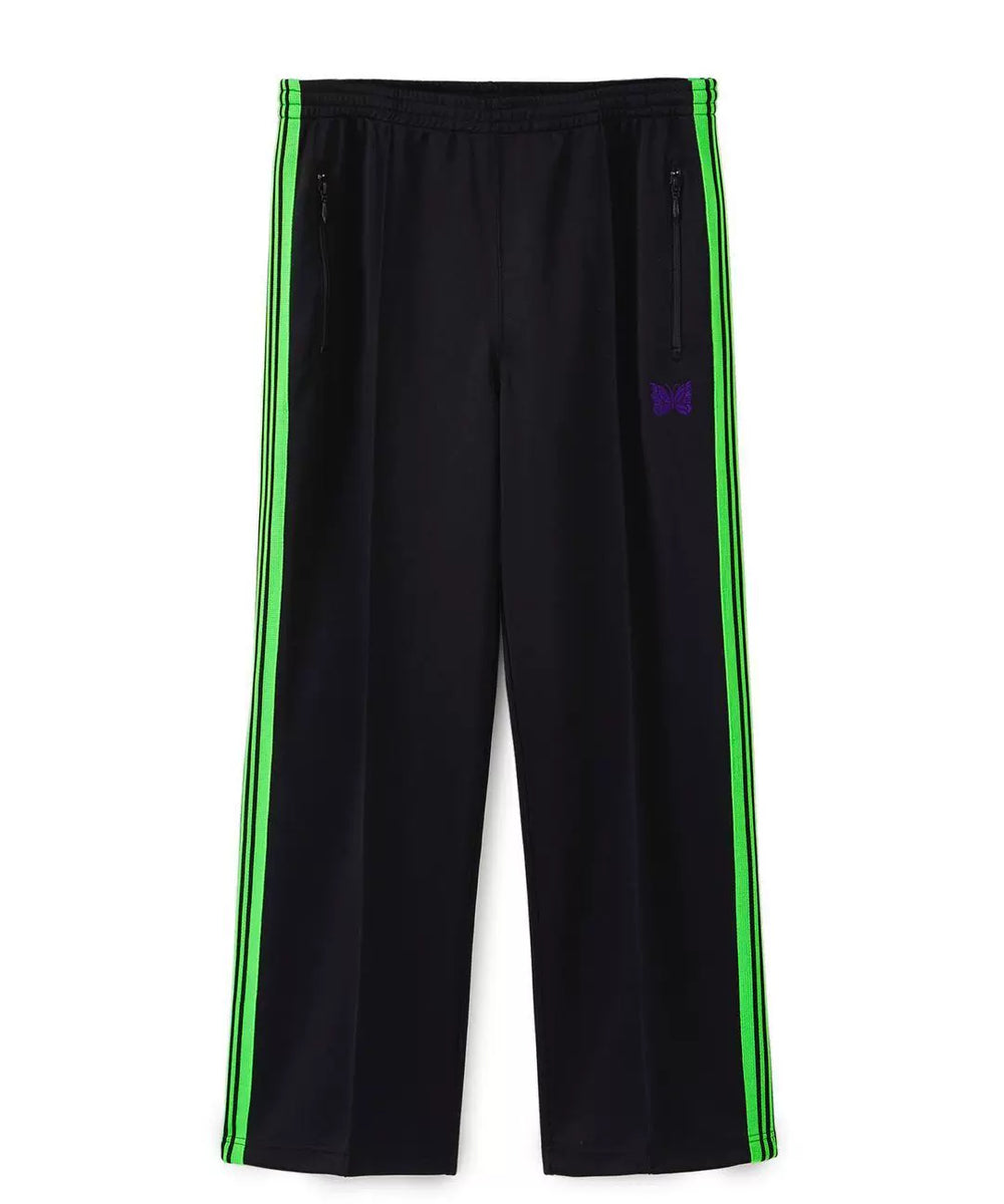 Needles Style Embroidered Butterfly Multi-Stripe Track Pants - Black/Neon Green