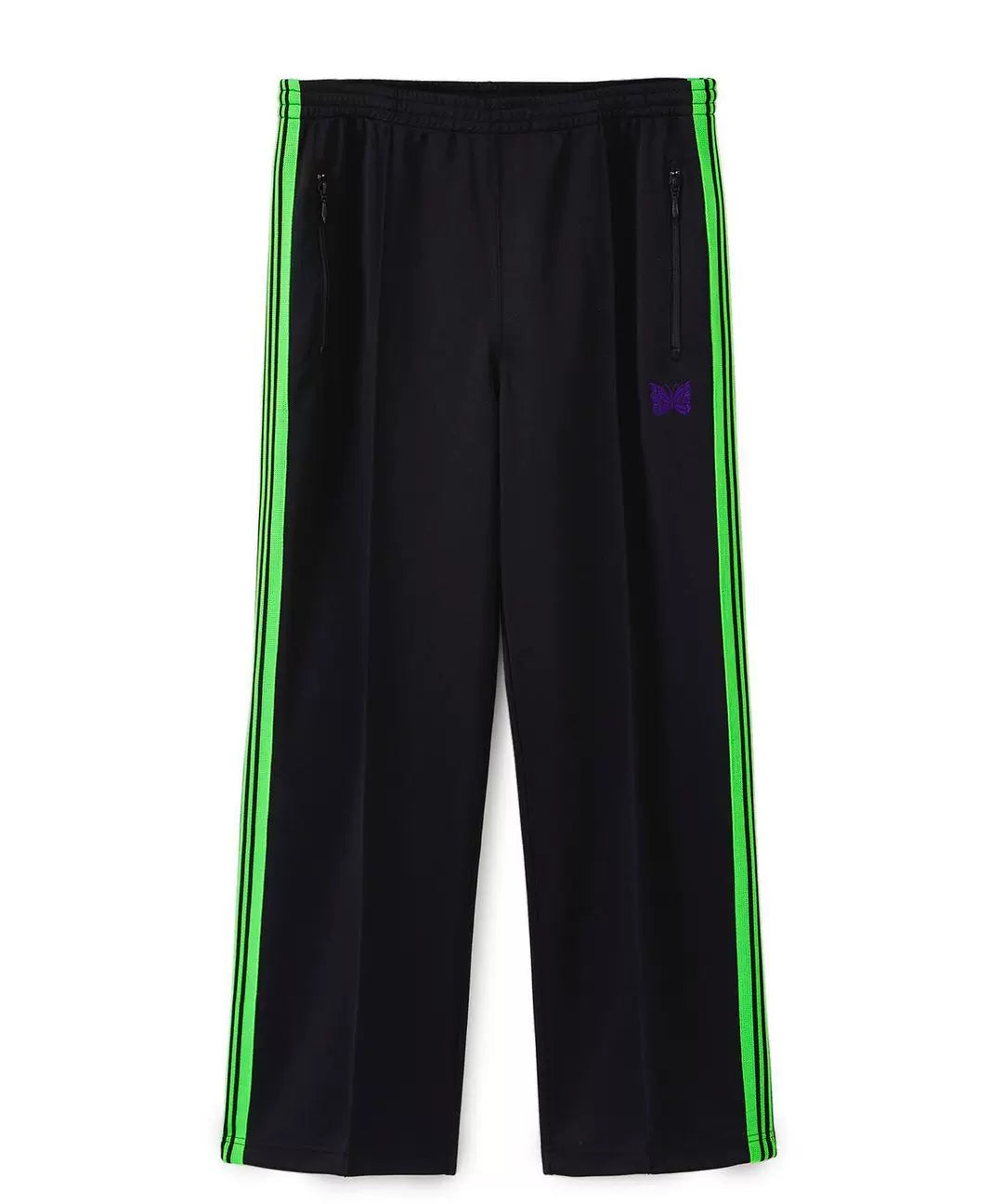 Needles Style Embroidered Butterfly Multi-Stripe Track Pants - Black/Neon Green