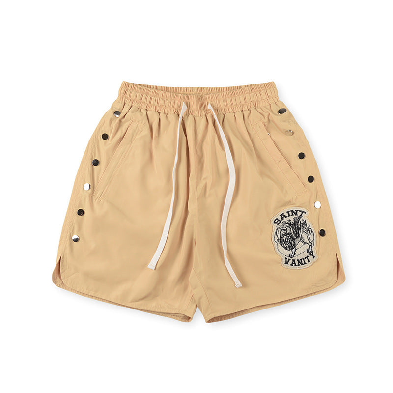 SAINT VANITY Graphic Side-Snap Nylon Shorts - Beige