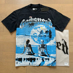 Godspeed Planet Earth and Cyborg Graphic Tee Cotton Acid Washed Shirt