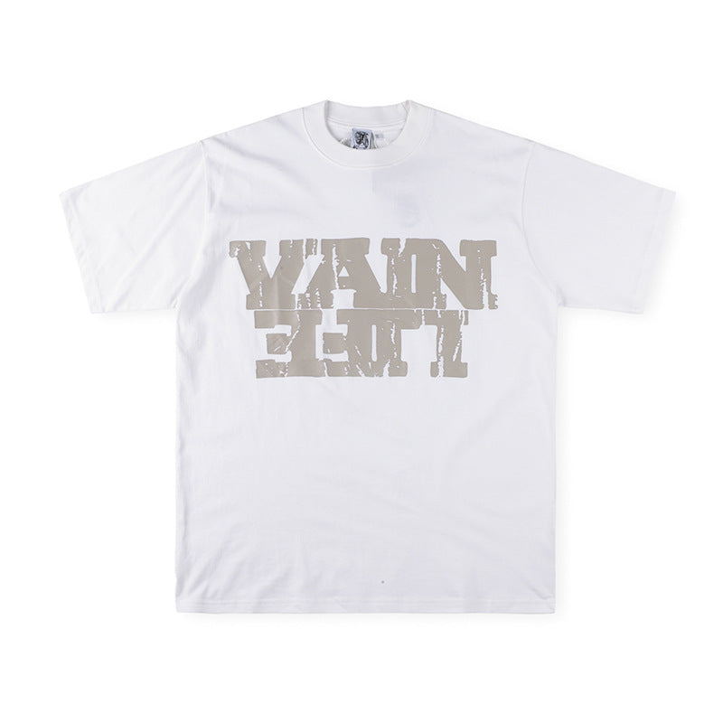 SAINT VANITY Distressed Block Logo Short-Sleeve Graphic T-Shirt - White