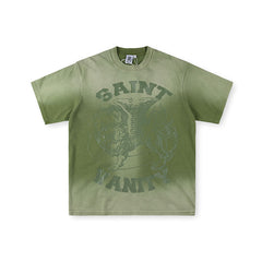 SAINT VANITY Winged Creature Graphic Short-Sleeve T-Shirt - Olive Green / Acid Wash
