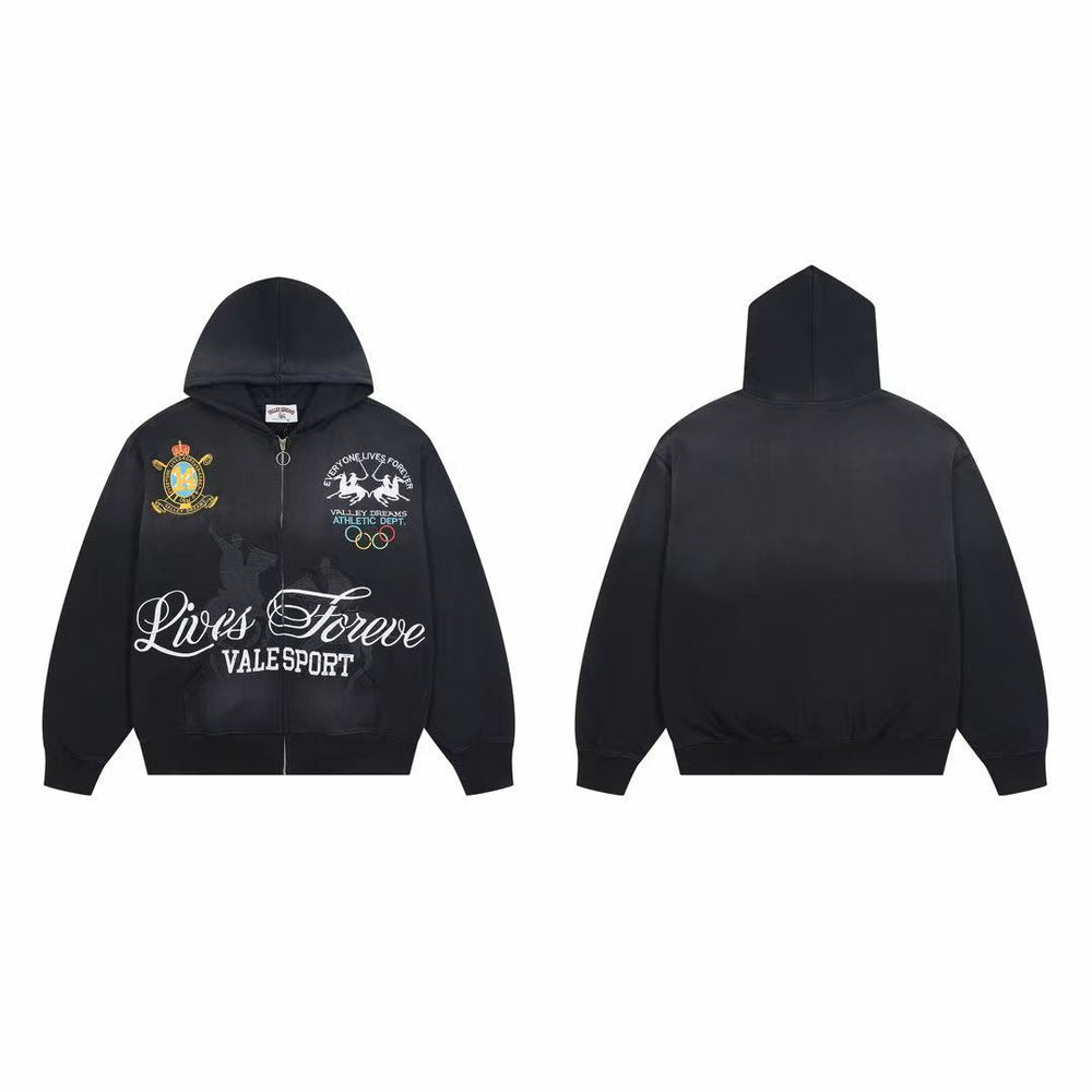 Vale Forever Vale Sport Polo & Crest Graphic Vintage Wash Full-Zip Hoodie black