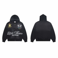 Vale Forever Vale Sport Polo & Crest Graphic Vintage Wash Full-Zip Hoodie black