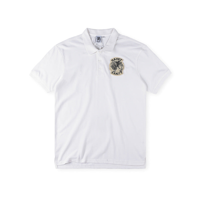 SAINT VANITY Embroidered Patch Short-Sleeve Polo Shirt - White