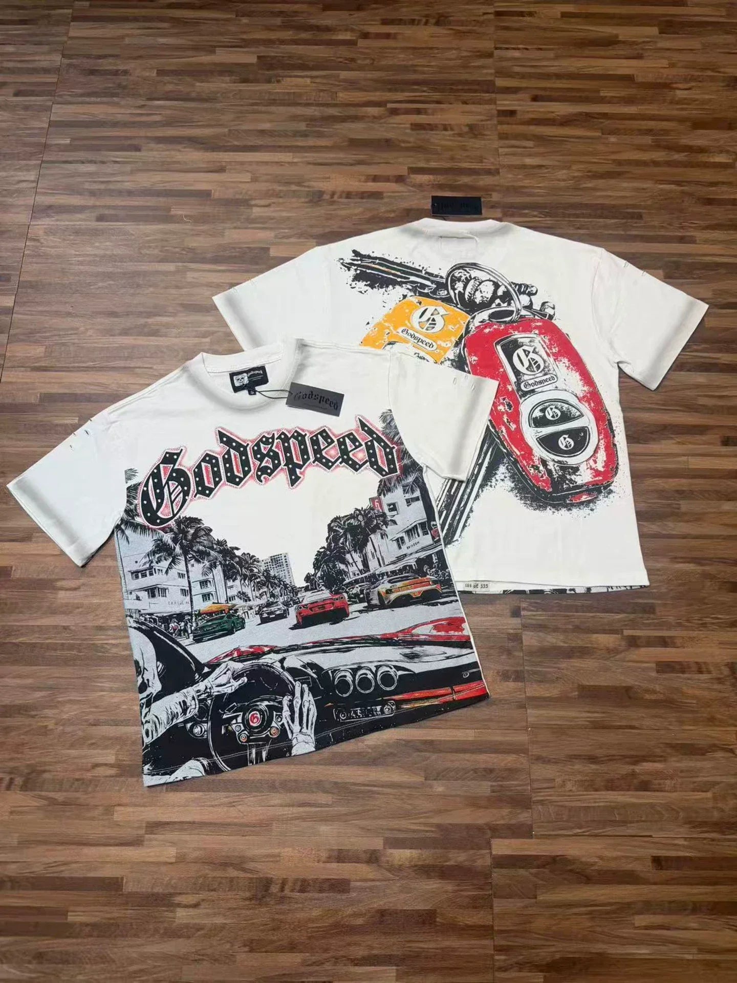 Godspeed Retro Racing Car Graphic T-Shirt – White Streetwear Tee
