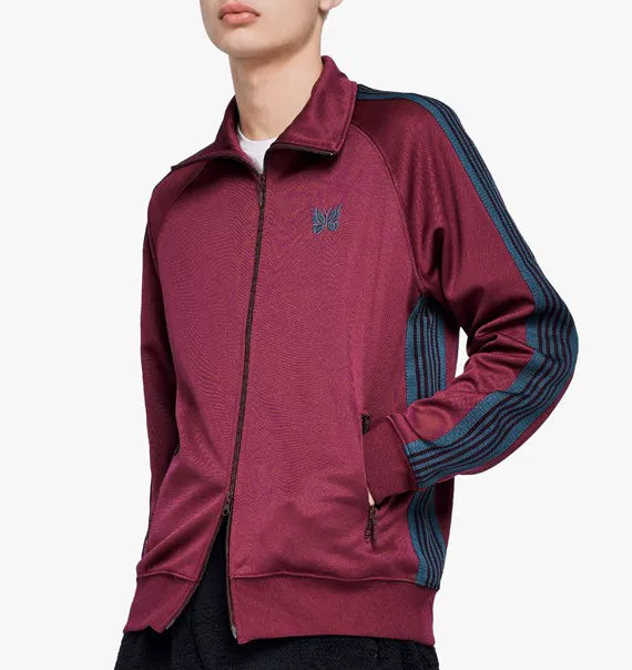 Needles Style Embroidered Butterfly Track Jacket - Burgundy/Blue-Grey