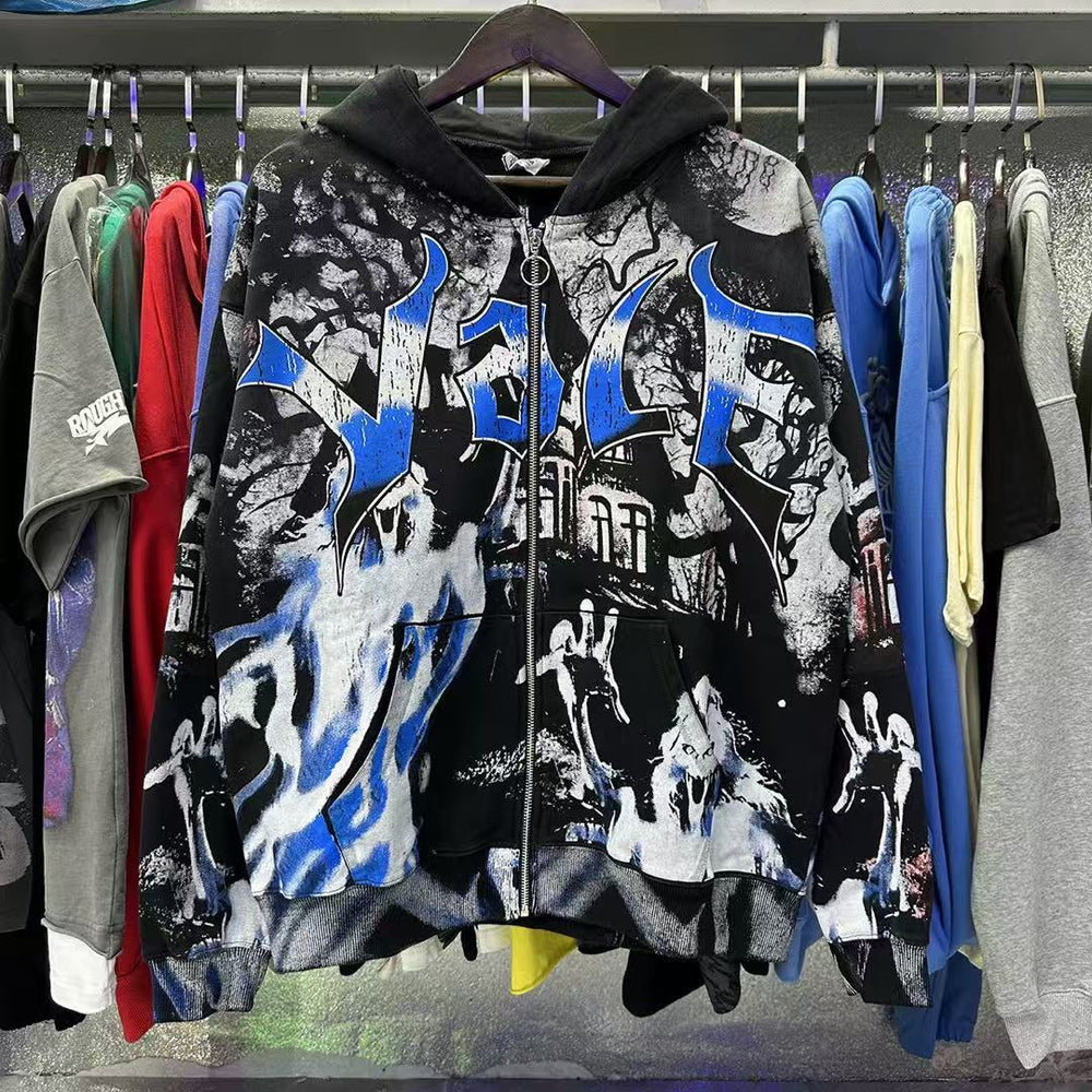 Vale Forever Vale Castle & Ghosts Graphic Vintage Wash Full-Zip Hoodie