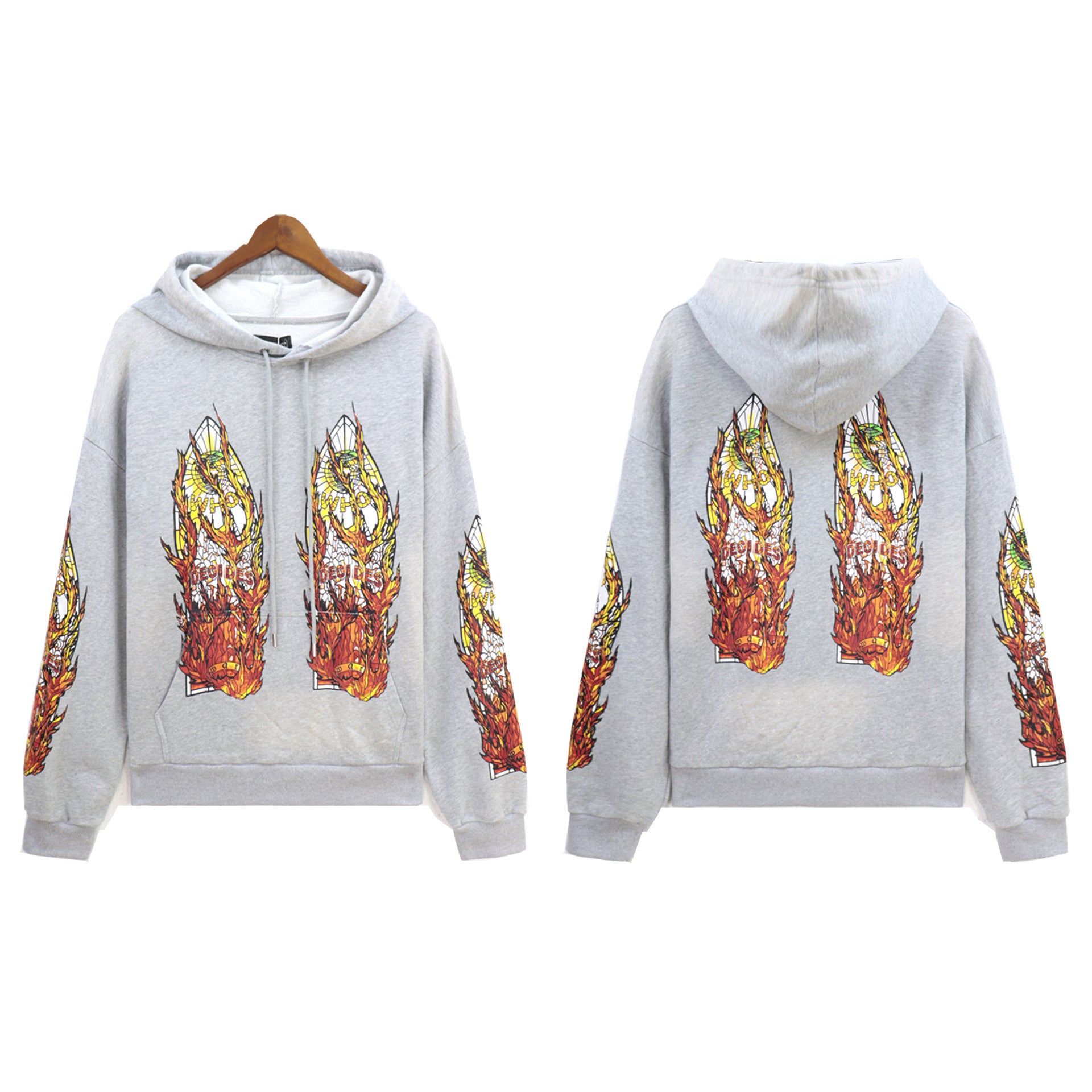 Who Decides War Flame Stained Glass Hoodie - Light Grey/Silver