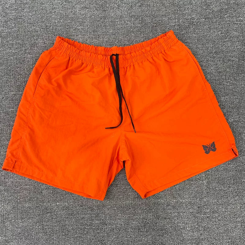 Needles Style Embroidered Butterfly Drawstring Shorts - Bright Orange